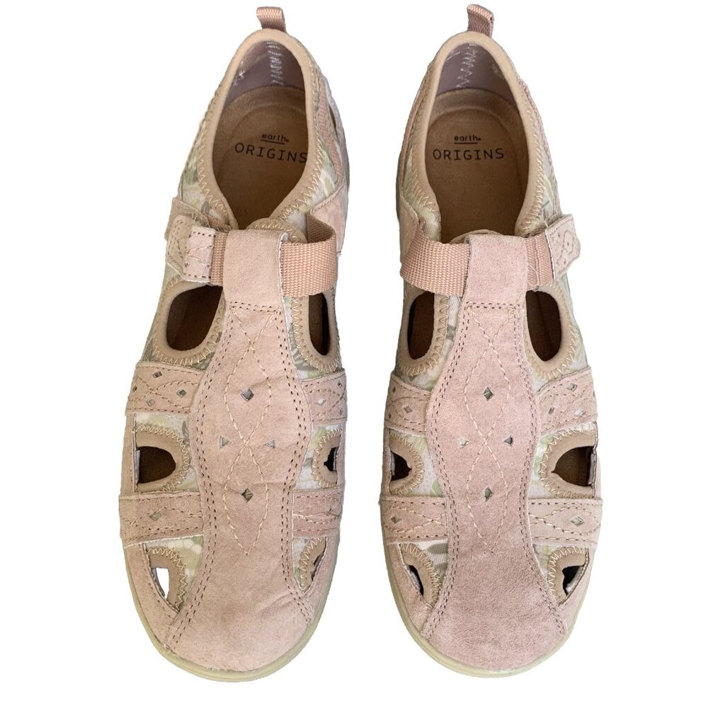 Earth Origins Shoes 9.5 W Effie Suede Fabric Fisherman Sandals Closed Toe Pink